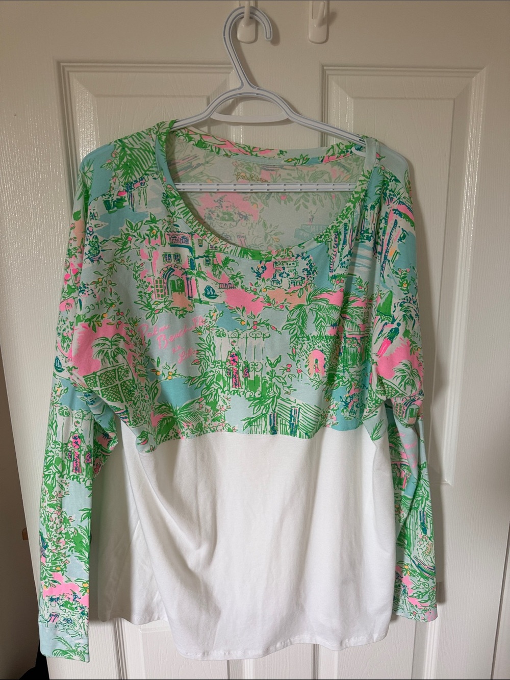Lilly Pulitzer Mint, Pink & White Scenic Colorblock Long Sleeve Top